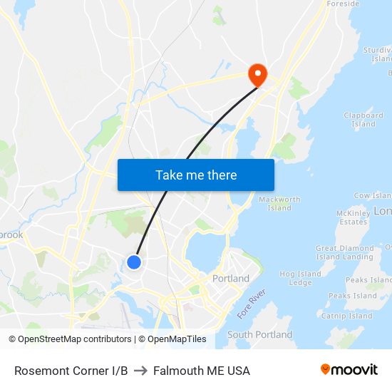 Rosemont Corner I/B to Falmouth ME USA map