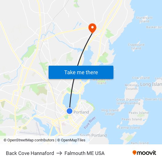 Back Cove Hannaford to Falmouth ME USA map