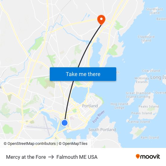 Mercy at the Fore to Falmouth ME USA map