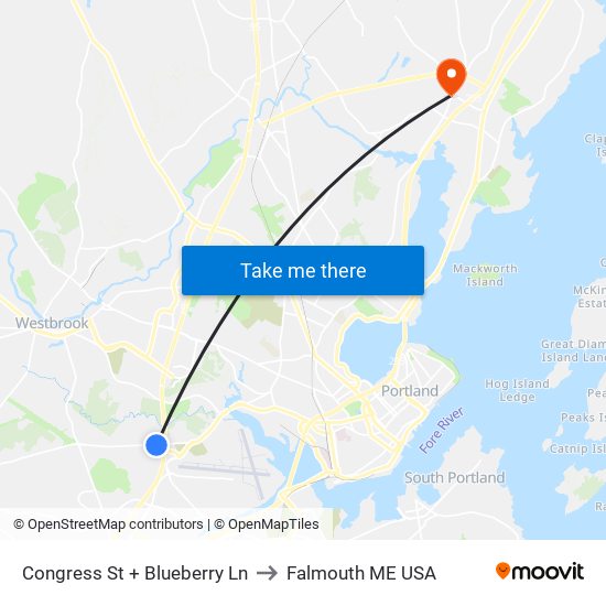 Congress St + Blueberry Ln to Falmouth ME USA map