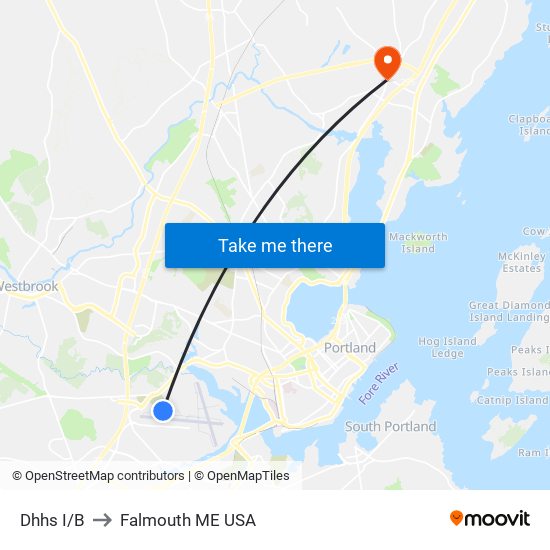 Dhhs I/B to Falmouth ME USA map