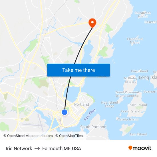 Iris Network to Falmouth ME USA map