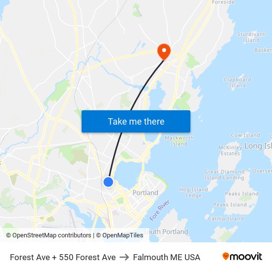 Forest Ave + 550 Forest Ave to Falmouth ME USA map