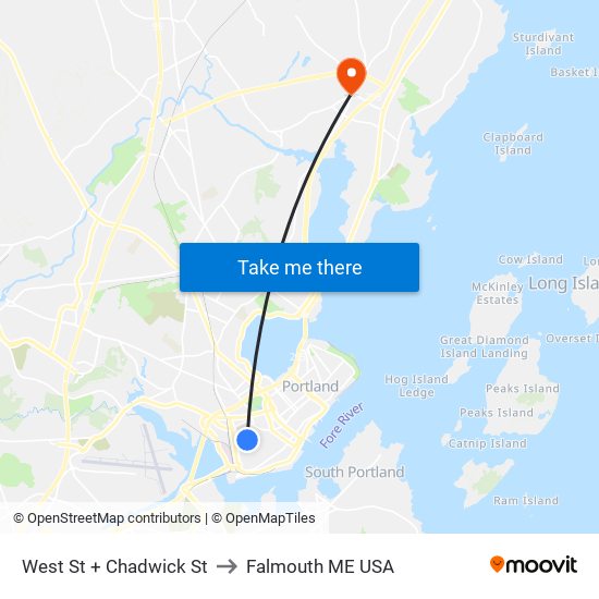 West St + Chadwick St to Falmouth ME USA map