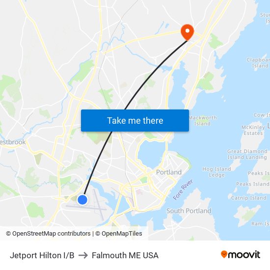 Jetport Hilton I/B to Falmouth ME USA map