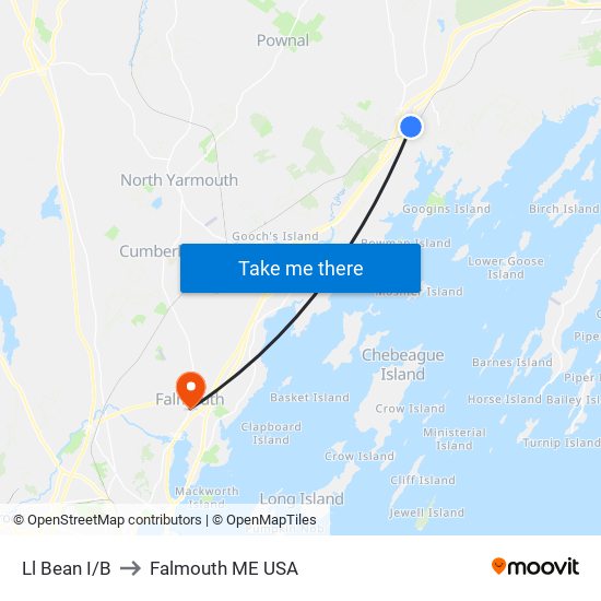 Ll Bean I/B to Falmouth ME USA map