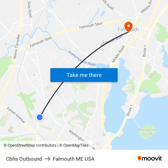 Cbhs Outbound to Falmouth ME USA map