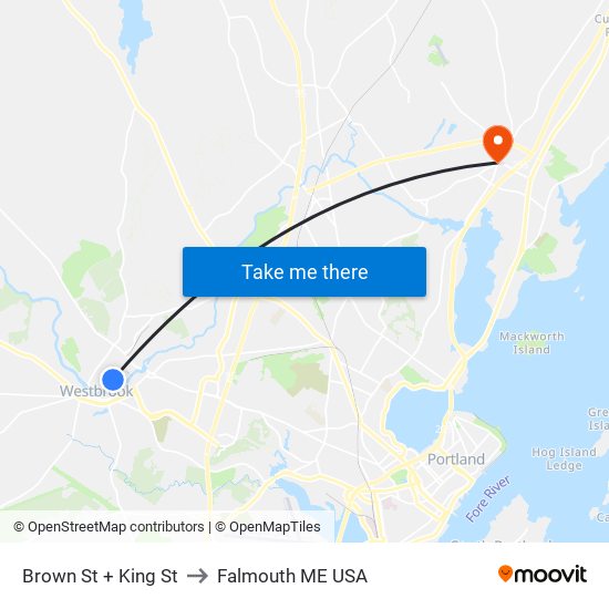 Brown St + King St to Falmouth ME USA map
