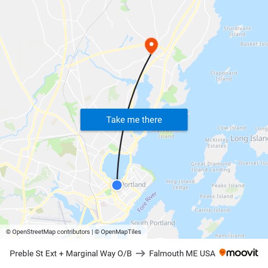 Preble St Ext + Marginal Way O/B to Falmouth ME USA map