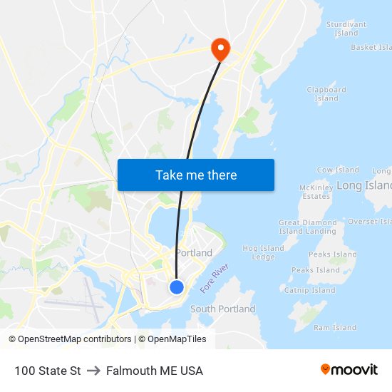 100 State St to Falmouth ME USA map