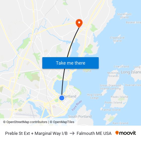 Preble St Ext + Marginal Way I/B to Falmouth ME USA map