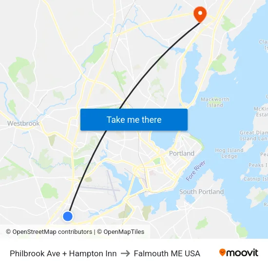 Philbrook Ave + Hampton Inn to Falmouth ME USA map