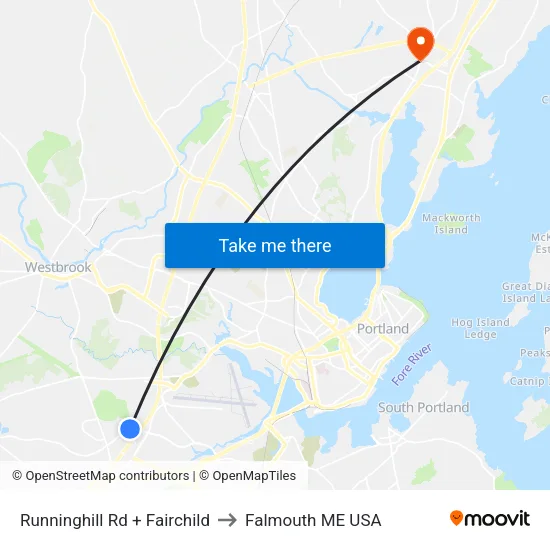 Runninghill Rd + Fairchild to Falmouth ME USA map