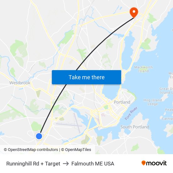 Runninghill Rd + Target to Falmouth ME USA map