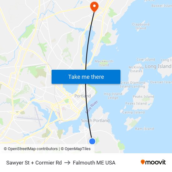 Sawyer St + Cormier Rd to Falmouth ME USA map