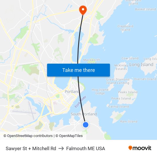 Sawyer St + Mitchell Rd to Falmouth ME USA map