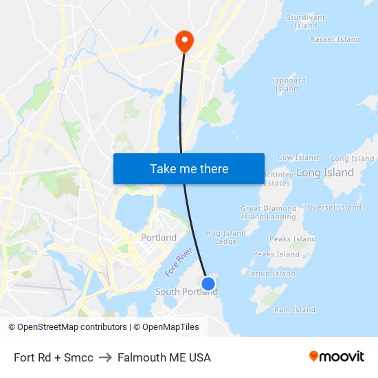 Fort Rd + Smcc to Falmouth ME USA map