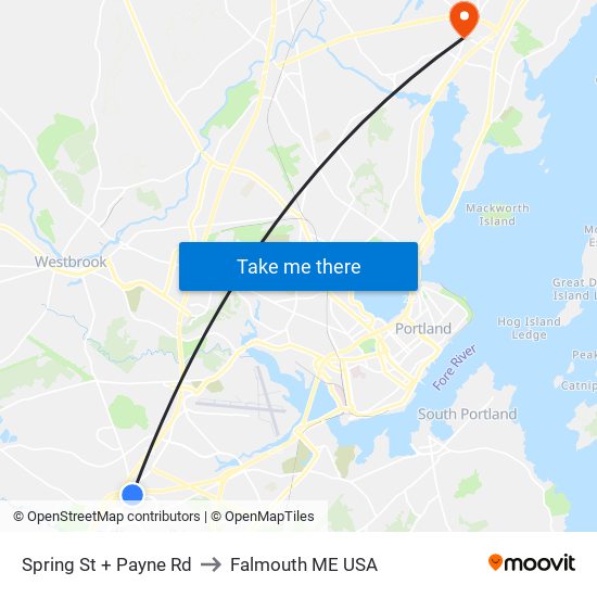 Spring St + Payne Rd to Falmouth ME USA map