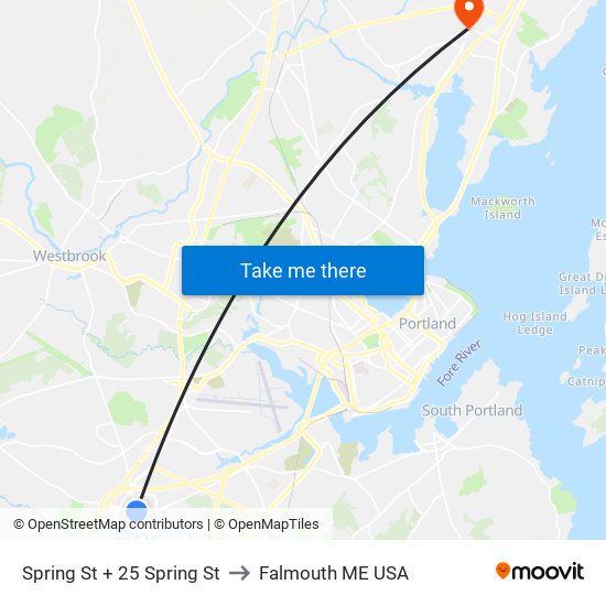 Spring St + 25 Spring St to Falmouth ME USA map