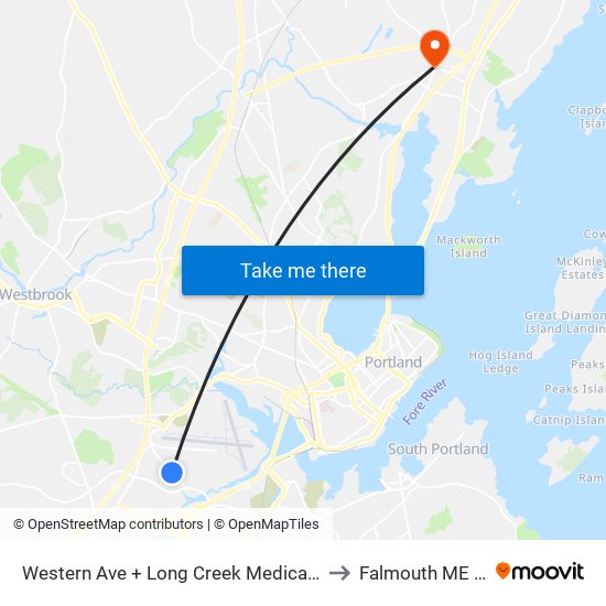 Western Ave + Long Creek Medical Center to Falmouth ME USA map