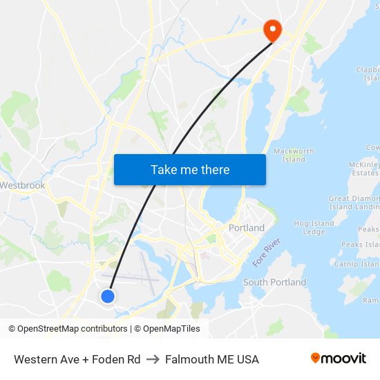 Western Ave + Foden Rd to Falmouth ME USA map