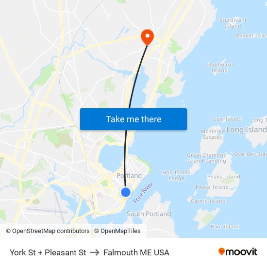 York St + Pleasant St to Falmouth ME USA map