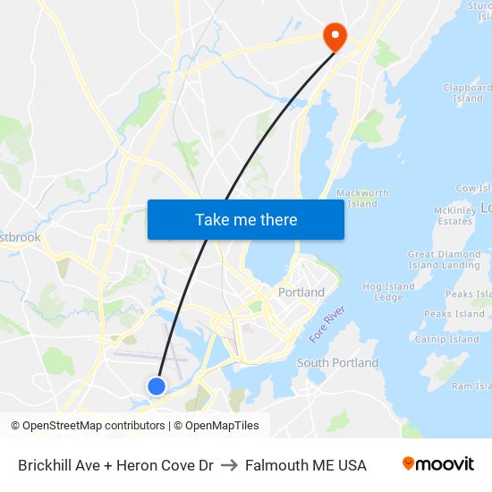 Brickhill Ave + Heron Cove Dr to Falmouth ME USA map