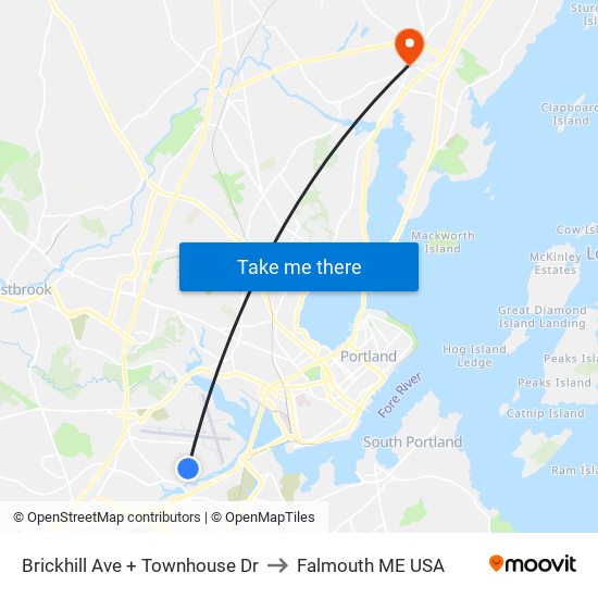 Brickhill Ave + Townhouse Dr to Falmouth ME USA map