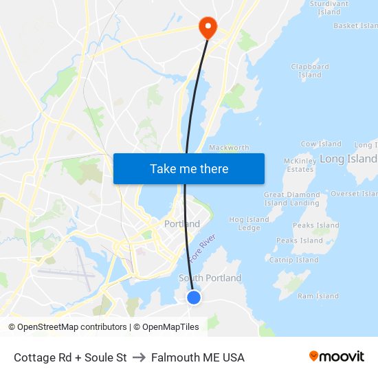 Cottage Rd + Soule St to Falmouth ME USA map