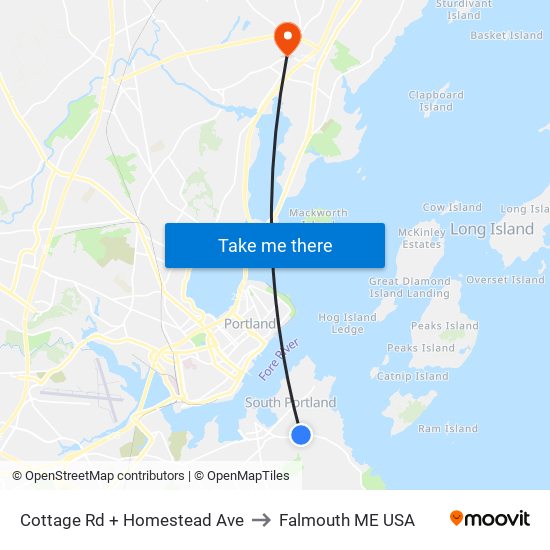 Cottage Rd + Homestead Ave to Falmouth ME USA map