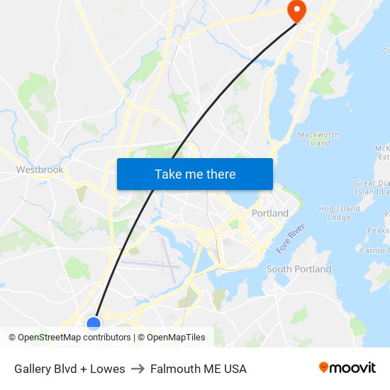 Gallery Blvd + Lowes to Falmouth ME USA map