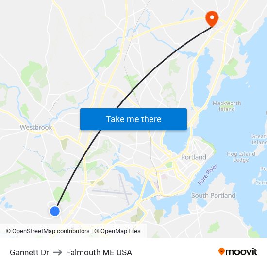 Gannett Dr to Falmouth ME USA map