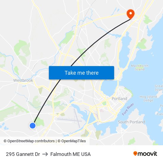 295 Gannett Dr to Falmouth ME USA map