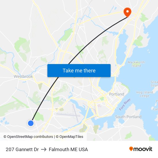 207 Gannett Dr to Falmouth ME USA map