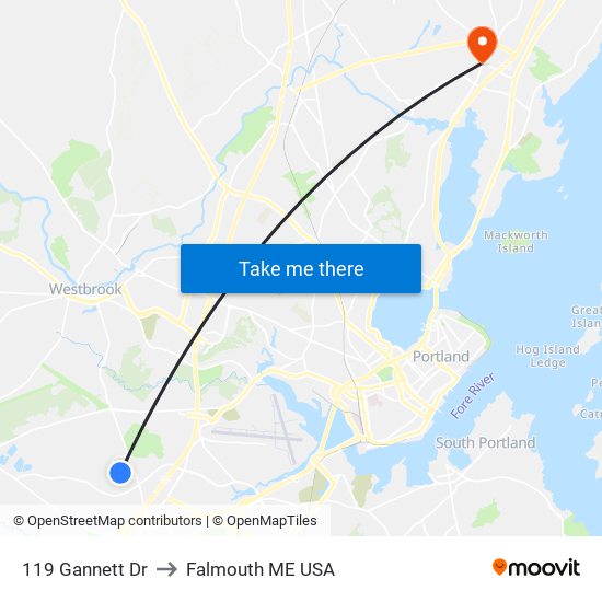 119 Gannett Dr to Falmouth ME USA map