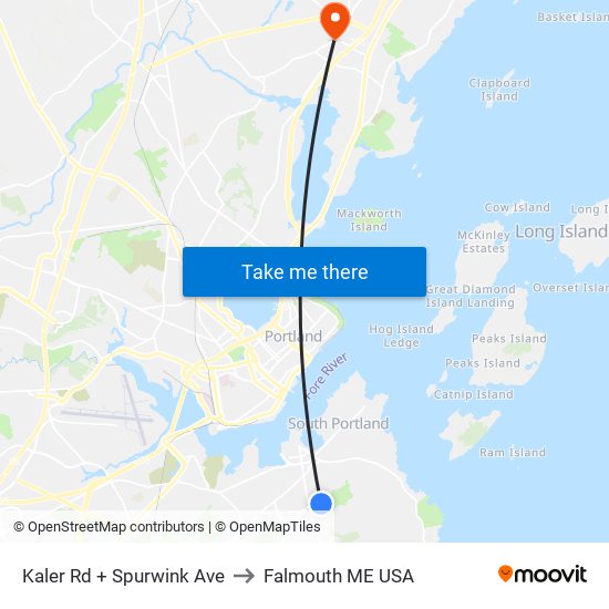 Kaler Rd + Spurwink Ave to Falmouth ME USA map