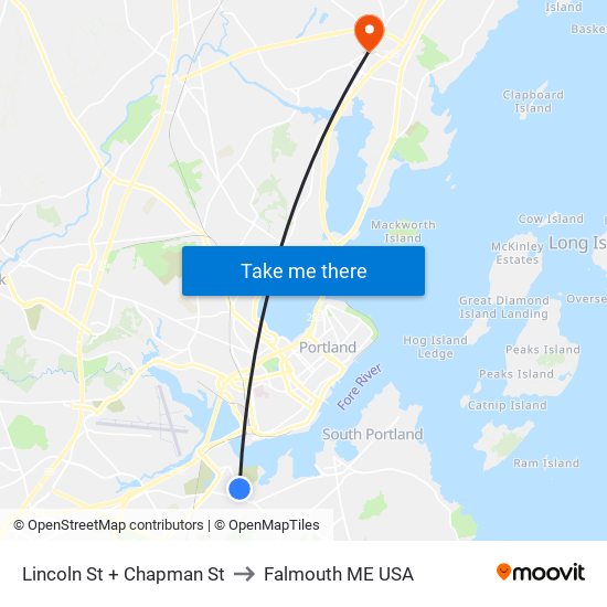 Lincoln St + Chapman St to Falmouth ME USA map