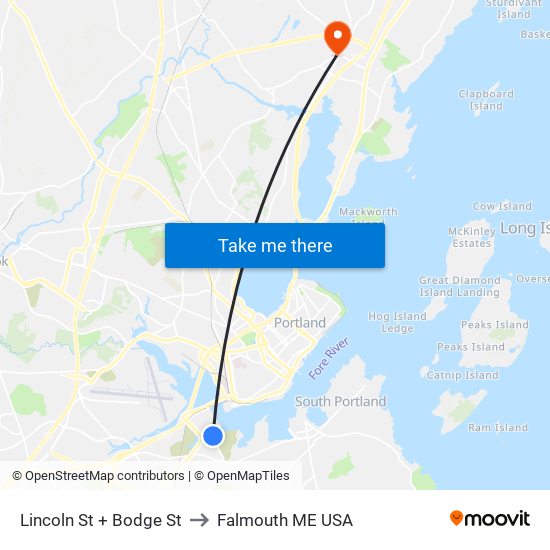 Lincoln St + Bodge St to Falmouth ME USA map