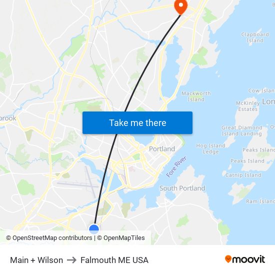 Main + Wilson to Falmouth ME USA map