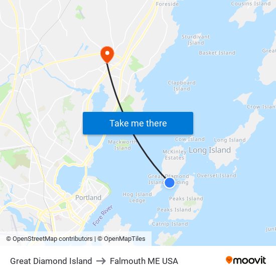 Great Diamond Island to Falmouth ME USA map