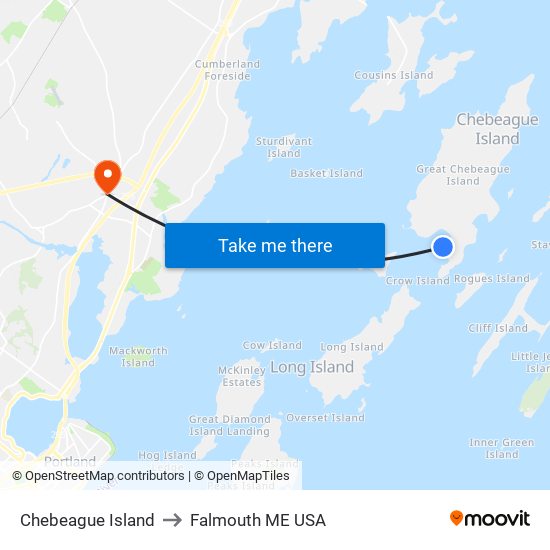 Chebeague Island to Falmouth ME USA map