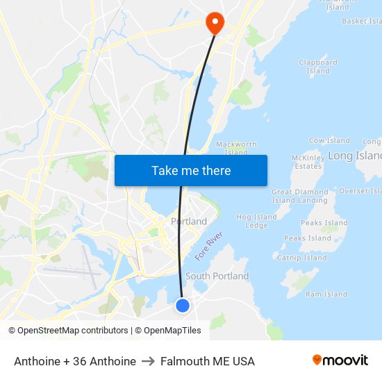 Anthoine + 36 Anthoine to Falmouth ME USA map