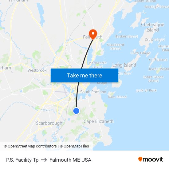 P.S. Facility Tp to Falmouth ME USA map