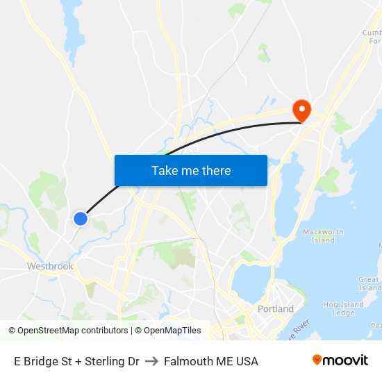 E Bridge St + Sterling Dr to Falmouth ME USA map