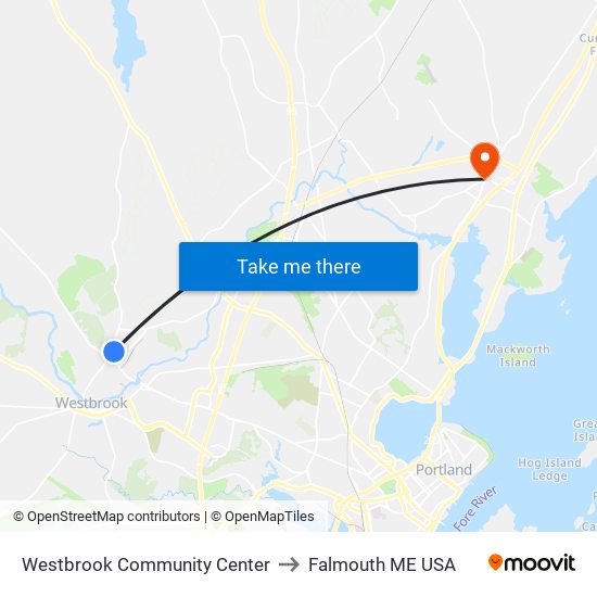 Westbrook Community Center to Falmouth ME USA map