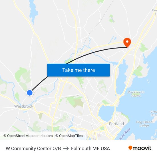 W Community Center O/B to Falmouth ME USA map