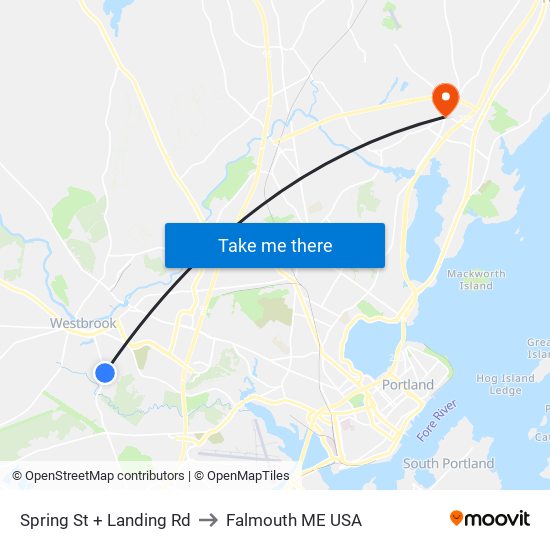 Spring St + Landing Rd to Falmouth ME USA map