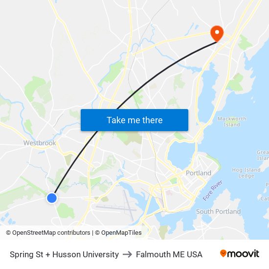 Spring St + Husson University to Falmouth ME USA map