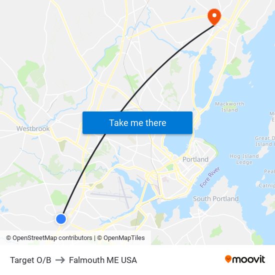 Target O/B to Falmouth ME USA map