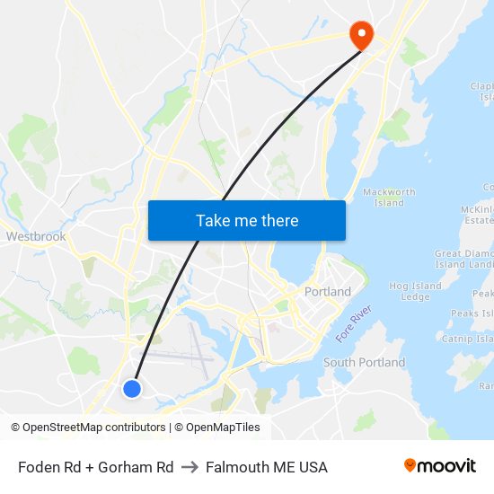 Foden Rd + Gorham Rd to Falmouth ME USA map